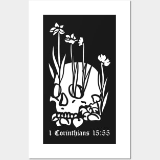 Skull with flowers 1 Corinthians 15:55 Posters and Art